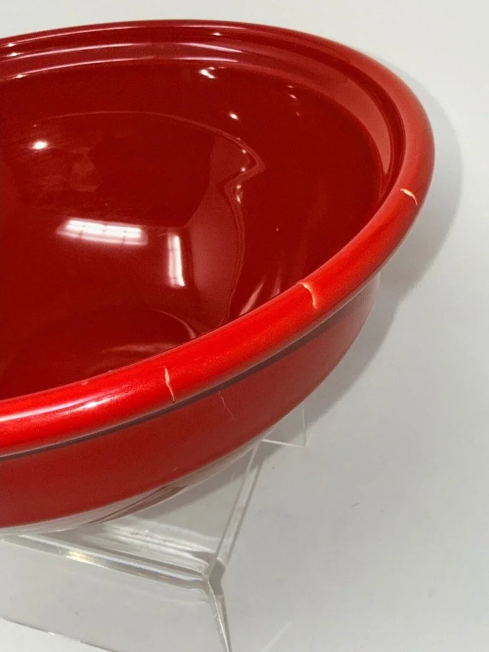 Emile Henry Red Mixing Bowl 12.2 In Diameter Ceramic France Unglazed Base-READ